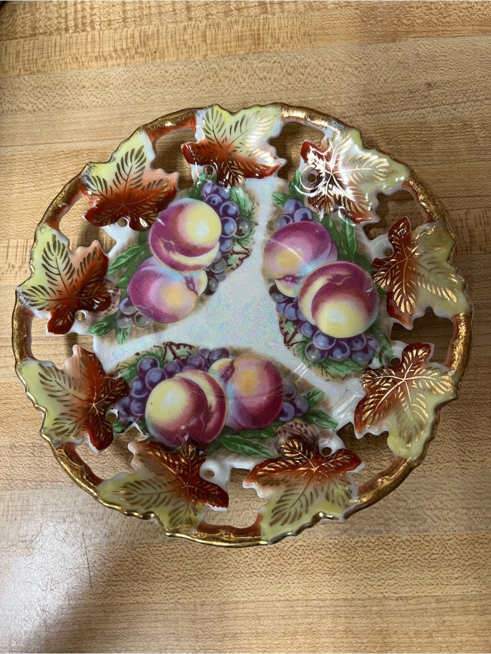 Decorative Fruit Motif Porcelain Bowl in Peach and Gold - Unbranded